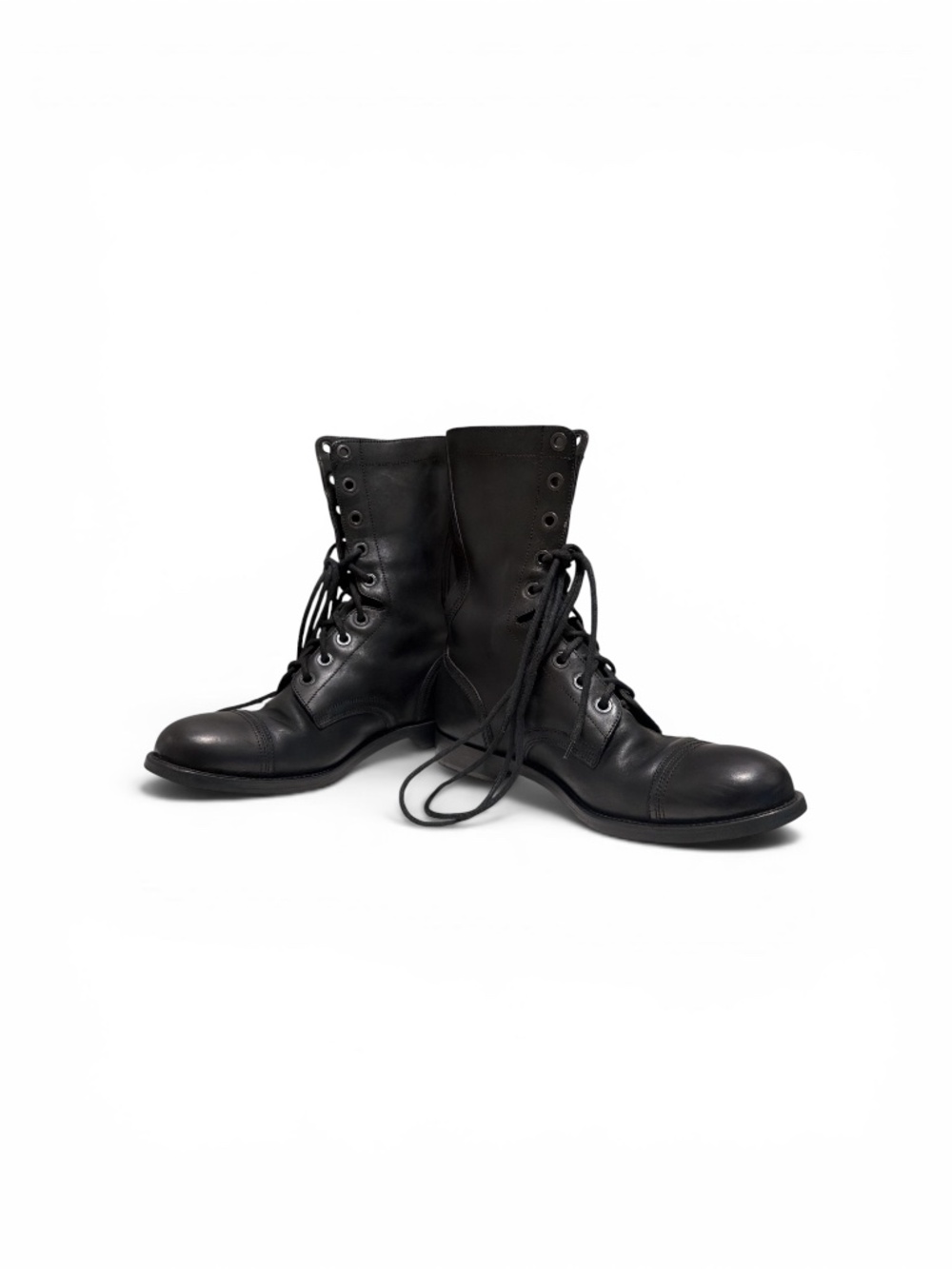 Alexander McQueen Black Leather Combat Boots Made In Italy EU 42 US 9 Cap Toe